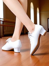 baratos Sapatos Para Dança de Salão &amp; Dança Moderna-Sapatos de dança brancos com cadarço para mulheres - calçados profissionais de salto baixo para prática de dança de salão, dança latina e jazz