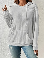 billige Teksturert hettegensere og sweatshirt-Dame Pullover hettegenser-genser عادي Gatemote Fritid Behagelig Langermet Med hette Vanlige topper Gate Ferie Ut på byen Lomme foran Svart Beige Grå Høst