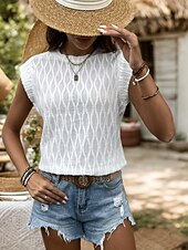 economico Top Semplici da Donna-Per donna Camicia di Pizzo Blusa Semplice Moderno Casual Senza Maniche Girocollo Top Regolari Quotidiano Ferie Uscire Stampato Bianco Estate
