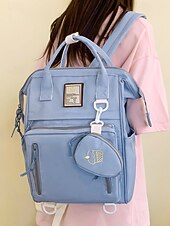 お買い得  大学のバックパック-ミニコインポーチ付きの女性用かわいいバックパック - トップハンドルとマルチポケット付きのライトブルーのファッションスクールバッグ。十代の女の子、旅行、日常使いに最適。