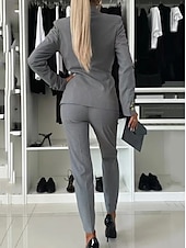 abordables Trajes de blusa para mujer-Mujer Moda Formal Trajes de chaqueta Manga Larga Color sólido Trabajo Negocio Negro Blanco Rosa Primavera &amp; Otoño Ajuste regular