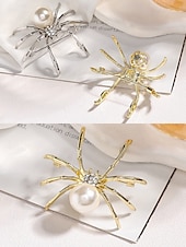 preiswerte Halloween-Zubehör-Halloween-Spinnenbrosche für Damen – schwarze Spinnennadel aus Legierung mit Kunstperle, Vintage-Schmuck im Gothic-Stil für Damen, ideal für Partys, Cosplay und Kostümzubehör