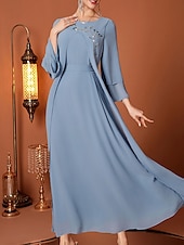 billige Gulvlengde-A-Line Mor til Bruden Kjole Elegant V Utringning Gulvlengde Chiffon Lang Erme med Belte  Bånd Krystaller