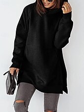 billige Enkle topper-Dame Pullover hettegenser-genser عادي Gatemote Fritid Langermet Med hette Vanlige topper Gate Ferie Lomme Svart Rosa Vin Beige Lyseblå Vinter