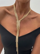 levne Dámský náhrdelník-Dámský pozlacený střapcový náhrdelník - elegantní vrstvený řetízkový choker s dlouhými třásněmi, výrazný šperk na večírky, do nočních klubů a večerní akce