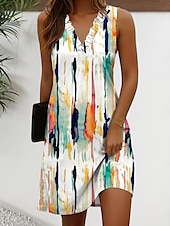 abordables Robes fleuries-Femmes Mini Robe Robe d&#039;Été Robe fourreau Occasionnel Boho Chaussures de plage Soirée Sortir Plage Coupe régulière Fleuri Graphique Sans manches Col en V Rouge Bleu Vert Kaki Été Printemps