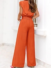 Mulheres Moda Roupa de rua Diário Conjuntos de calças Manga Curta Decote V Côr Sólida Cordões Casual Diário Preto Azul Marinho Escuro Azul Marinha Verão Normal baratos Blusas femininas-Mulheres Moda Roupa de rua Diário Conjuntos de calças Manga Curta Decote V Côr Sólida Cordões Casual Diário Preto Azul Marinho Escuro Azul Marinha Verão Normal