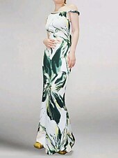 abordables Robes fleuries élégantes-Femmes Robe Longue Maxi Robe Robe Imprimée Mode Extérieur Sortir Week-end Coupe régulière Fleur Sans manches Une Épaule Violet Vert Été