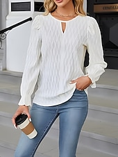 preiswerte Damen Einfache Oberteile-Damen Bluse Einfarbig Elegant Stilvoll Basic Langarm Rundhalsausschnitt Normale Oberteile Täglich Schwarz Weiß Blau Khaki Sommer Frühling