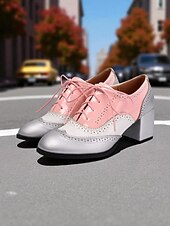 preiswerte 1950er Jahre-Zweifarbige Oxford-Schuhe mit Blockabsatz für Damen – Retro-Schnürschuhe in Mintgrün und Metallic für den Streetstyle im 50er-Jahre-Stil, Alltagsoutfits und legere Anlässe