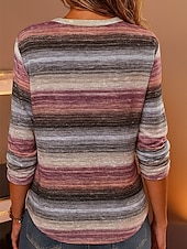 economico T-shirt a righe e geometrico-Pasqua Per donna Maglietta Grafico Geometrico Plaid Vintage Elegante Classico Manica Lunga Girocollo Top Regolari Quotidiano Stampato Rosa polverosa Blu Estate Primavera Autunno
