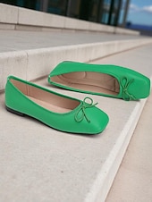 preiswerte Ballerinas für Damen-Grüne Ballerinas mit quadratischer Zehenpartie für Damen – Schlupfschuhe aus Kunstleder mit Schleife für die Freizeit, das Büro und das Wochenende