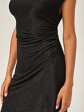 Weiblich Freizeitkleid Schwarz Kappenärmel Einfach Sommer Herbst Ganzjahresmode U-Boot-Ausschnitt Elegant Modern XS S M preiswerte Blumenkleider-Weiblich Freizeitkleid Schwarz Kappenärmel Einfach Sommer Herbst Ganzjahresmode U-Boot-Ausschnitt Elegant Modern XS S M