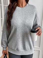 billige Kvinne Enkle Topper-Dame Pullover عادي Gatemote Fritid Behagelig Langermet Crew-hals Vanlige topper Gate Ferie Ut på byen Svart Grå Høst