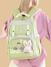 זול תיקי גב לילדים ונוער-תרמיל גב קל משקל ועמיד למים לילדה עם כיס קדמי שקוף וסיכת ארנב חמודה - תיק נסיעות חמוד לבית הספר, לקולג' ולטיולי סוף שבוע