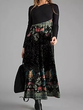 economico Abito Floreale-Per donna Abito maxi Abito aderente Abiti semi formali Ufficio Vestibilità regolare Floreale Geometrico Manica Lunga Girocollo Nero Bianco Giallo Blu Primavera Autunno Inverno