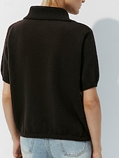 preiswerte Einfarbige Farben-Damen Pullover Lässig Weich Einfarbig Gerippt Hemdkragen Knöpfe Gestrickt Langarm Normale Oberteile Stricken Outdoor Täglich Wochenende Schwarz Weiß Herbst Winter