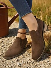 billige Slip-ons og loafers til kvinner-Brune damesko i semsket skinn med lav hæl – komfortabel, avslappet stil for turer utendørs, gårdsbesøk og hverdagsbruk