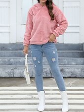economico Parka attivo-Per donna Felpa con cappuccio Semplice Streetwear Casual Manica Lunga Con Cappuccio Top Regolari Streetwear Ferie Uscire Rosa Inverno