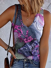ieftine Top din bumbac Art&amp;Design-Pentru femei Camisole Tank Top Ombre Grafic Epocă Tropical Stilat Fără manșon Fără mâneci În V Topuri obișnuite Zilnic Imprimeu Albastru piscină Mov Trifoi Vară Primăvară