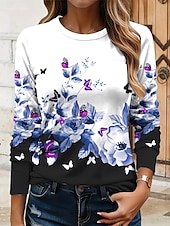 economico T-shirt floreale-Per donna Maglietta Floreale Grafico Farfalla Vintage Elegante Classico Manica Lunga Girocollo Top Regolari Quotidiano Stampato Giallo Rosso Blu Viola Verde Estate Primavera Autunno