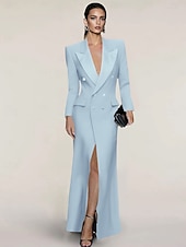 baratos Comprimento do chão-Vestido Blazer Vestido de Noite Sereia  Trompete Vestido Elegante Vestido de Tuxedo Listrado Fechamento com Zíper Convidada de Casamento Formal Comprimento até o Chão Manga Longa Gola de pico Cetim