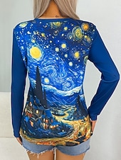 cheap Art&amp;Design tee-Women's T shirt Crew Neck Long Sleeve Tunic Graphic Abstract Vintage Stylish Classic  Round Neck Regular Tops Daily Print Blue Fall