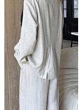 abordables Blusas Sencillas-Blazer de lino y tencel para mujer, transpirable, con bolsillos y botones, elegante, vintage, a la moda, para uso diario, color liso, formal, para oficina o carrera, informal, de botonadura sencilla,