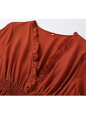 abordables Vestido Boho Occidental-Mujer Vestido Midi Vestido bohemio Vestido occidental Moda Moderno Exterior Vacaciones Festivos Ajuste regular Plano Manga Larga Escote en Pico Naranja Verano