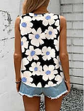 billige Blomstrete tanktop-Dame Camisole Tank Top Blomstret Grafisk Geometrisk Elegant Årgang Tropisk Ermeløs V-hals Vanlige topper Daglig Trykt mønster Svart Oransje Grønn Beige Sommer Vår