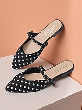 abordables Années 1950-Ballerines à pois noires pour femme – Chaussures mules à bout pointu vintage des années 1950 avec bride pour les sorties estivales décontractées et le quotidien
