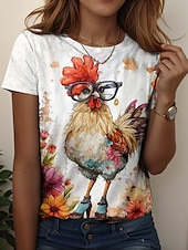 billige Dyrene tee-Dame T skjorte Grafisk Dyr Årgang Stilfull Klassisk Kortermet Crew-hals Vanlige topper Daglig Helg Trykt mønster Gul Oransje Grønn Kakifarget lysegrå Sommer