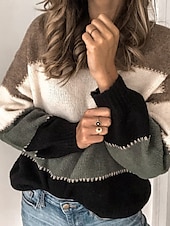 Dames Trui Casual Zacht Gestreept Geribd Strakke ronde hals Gebreid Lange mouw Normale tops breien Buiten Dagelijks Weekend Zwart Geel Herfst Winter voordelige Truien en tops-Dames Trui Casual Zacht Gestreept Geribd Strakke ronde hals Gebreid Lange mouw Normale tops breien Buiten Dagelijks Weekend Zwart Geel Herfst Winter