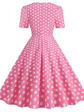 levne Šaty-Retro 50. léta Rockabilly Ke kolenům Šaty Houpací šaty Flare šaty Kostkovaný Vzor gingham Puntíkované Dámské Karneval Plesová maškaráda Dovolená Na den Retro tematická párty Dospělí Šaty Jaro léto