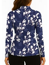 abordables Camisa de Mujer-Mujer Flores Tops Camisas de polo Camiseta de tenis Manga Larga Estampado Cremallera de un cuarto Pullover Protección UV Elástico Transpirable Tenis Golf pepinillo Escote Chino Cuello con cremallera