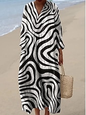 abordables Robes Rayés et Géométriques-Femmes Robe maxi Robe d&#039;Été Robe trapèze Vacances Occasionnel Boho Sortir Plage Graphique Géométrique manche longue Col en V Noir Rose Claire Bleu Été Printemps Automne