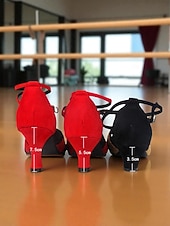 baratos Sapatos de Dança Latina-Sapatos de dança latina com glitter para mulheres - saltos vermelhos e pretos com tiras no tornozelo para apresentações profissionais de salão e salsa