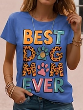 abordables T-shirt Humor &amp; Citations-Jour de Thanksgiving Femmes T-shirt Graphique Animal Chien ancien Élégant Classique Manche Courte Col ras du cou Col rond Hauts Réguliers Quotidien Week-end Imprimé Noir Blanche Rose Claire Bleu Bleu