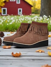 abordables Bottines-Femmes Bottes Quotidien Broderie Bottines Gland Broderie Compensé Bout Rond Vacances ancien Occasionnel Faux daim Fermeture éclair Noir Bleu Marron