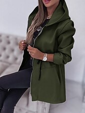 billiga Kappor och trenchcoats-Dam Hoodiejacka Bekväm Andningsfunktion Dragkedja Ficka Mode Ledigt Slät Semester Gata Ledigt Dagliga kläder Dragkedja Normal Huva Normal Långärmad Ytterkläder Svart Armégrön Beige Vår Höst