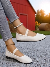 baratos Sapatilhas de mulher-sapatilhas mary jane brancas femininas – sapatos casuais com tiras para passeios no jardim, piqueniques na fazenda e escapadelas de fim de semana