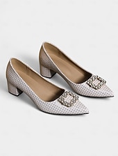 abordables Block Heels-Zapatos de tacón de bloque de ante burdeos para mujer con hebilla de diamantes de imitación: elegantes zapatos de vestir de estilo retro para mujer, ideales para la oficina, bodas y fiestas.