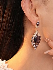 abordables Boucle d&amp;#39;oreille pour femme-Boucles d&#039;oreilles pendantes élégantes en cristal pour femmes - bijoux de déclaration plaqués or avec pierres précieuses violettes, accessoires glamour pour les soirées dansantes et les cocktails