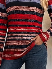 Χαμηλού Κόστους Τέχνη &amp; Σχεδίαση μπλουζάκι-Γυναικείο T-shirt Στρογγυλή Λαιμόκοψη Μακρύ Μανίκι Τουνίκ Γραφικό Γεωμετρικό Ριγέ Vintage Στυλάτο Στρογγυλή Λαιμόκοψη Κανονικά Τοπ Ημερήσια Εκτύπωση Κρασί Πορτοκαλί Φθινόπωρο