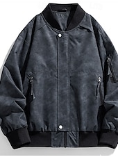 economico Giubbotti Casual-Per uomo Giacca Giacca Casual All&#039;aperto Vacanza Caldo Cerniera Tasca Autunno Inverno Semplice Moda Comfort Colletto Mao Regolare Nero Cachi Giacca