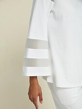 billiga Tvådelade set-Dam Vardaglig stil Chiffong Huvudstad Enfärgad / vanlig färg Dagliga kläder Datum Utekväll Illusion ärm Svart Vit Marinblå Crewneck Ren färg Ledig Långärmad Elegant Ledigt vardag Rund hals Vår