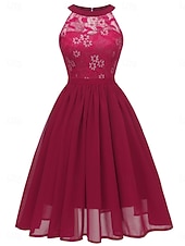 halpa Sifonkimeet-Naisten Midimekko Pitsimekko Coctail-asu Häävieraspuku Sifonki Tyylikäs Muoti Moderni ulko- Cocktailjuhla Normaali Tavallinen Hihaton Riipuskaula Punastuvan vaaleanpunainen Viini Laivaston sininen