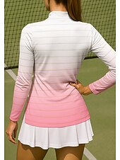 baratos Camisa Feminina-Mulheres Gradiente Riscas Camisa Esportiva Camisa polo de caminhada Camisa de tênis Top de tênis Manga Longa Zíper Floral UPF50+ Resistente a UV Elasticidade Alta Pavio Humido Respirável Tênis Golfe