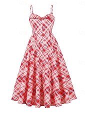 olcso Ruhák-Retró 1950-es Rockabilly Déli Flapper ruha Swing ruha Spagetti szíj Fit and Flare Zsebekkel Kockás Női Álarcos mulatság Vakáció Hétköznapi Retro témájú buli Felnőttek Ruha Tavaszi nyár
