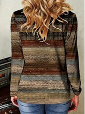 billige Stripe og geometrisk t-skjorte-Påske Dame T skjorte Grafisk Geometrisk Ruter Årgang Stilfull Klassisk Langermet Crew-hals Rund hals Vanlige topper Daglig Trykt mønster Rosa Brun Sommer Vår Høst